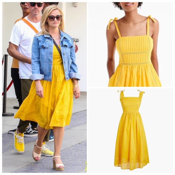 J.Crew Point Sur Tie-Shoulder Yellow Midi Summer Cotton Voile Dress Size 4 - Picture 1 of 12